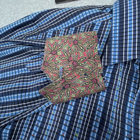 Robert Graham Shirt Mens Large L Blue 3D Texture Flip Cuff Collar Long Sleeve - Picture 7 of 13